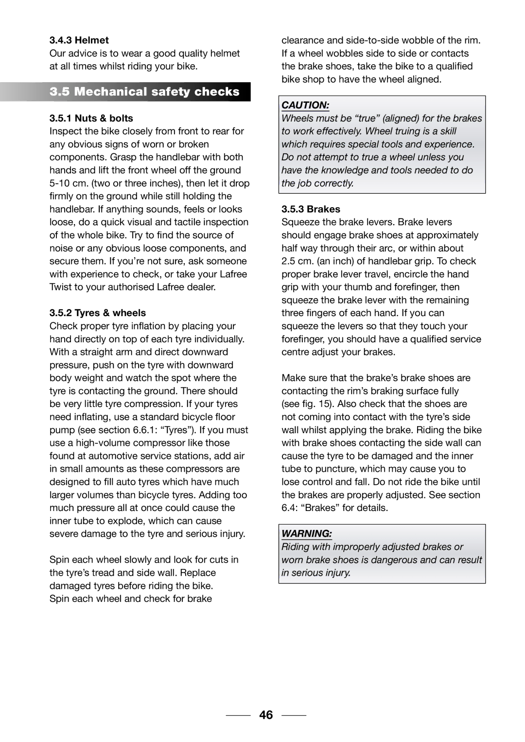 Giant 2002 Motorized Bicycle owner manual Mechanical safety checks, Helmet, Nuts & bolts, Tyres & wheels, Brakes 