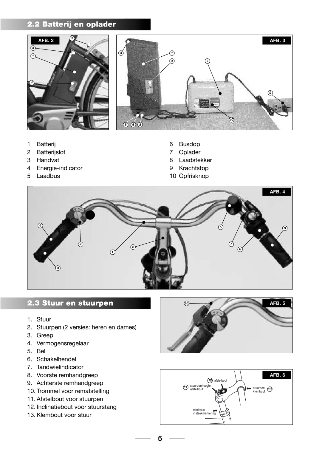 Giant 2002 Motorized Bicycle owner manual Batterij en oplader, Stuur en stuurpen 