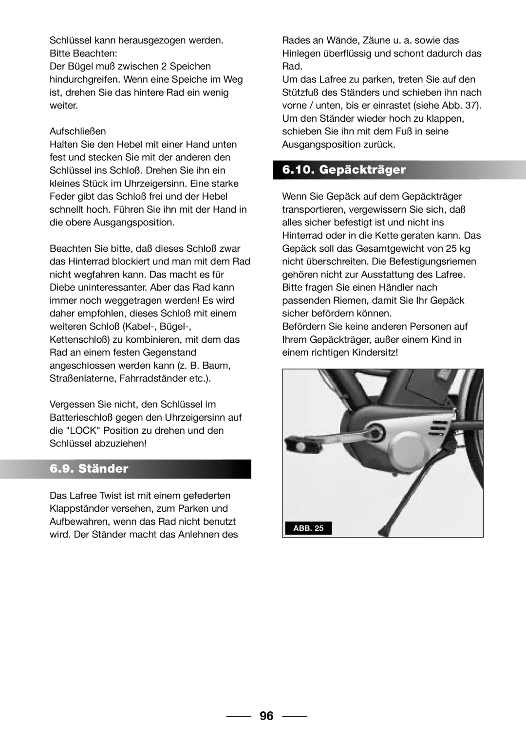 Giant 2002 Motorized Bicycle owner manual Ständer, Gepäckträger 