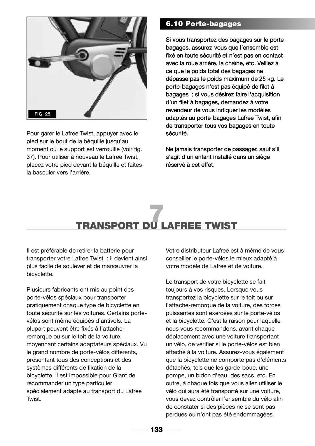 Giant 2002 Motorized Bicycle owner manual Transport Du Lafree Twist, 6.10Porte-bagages 
