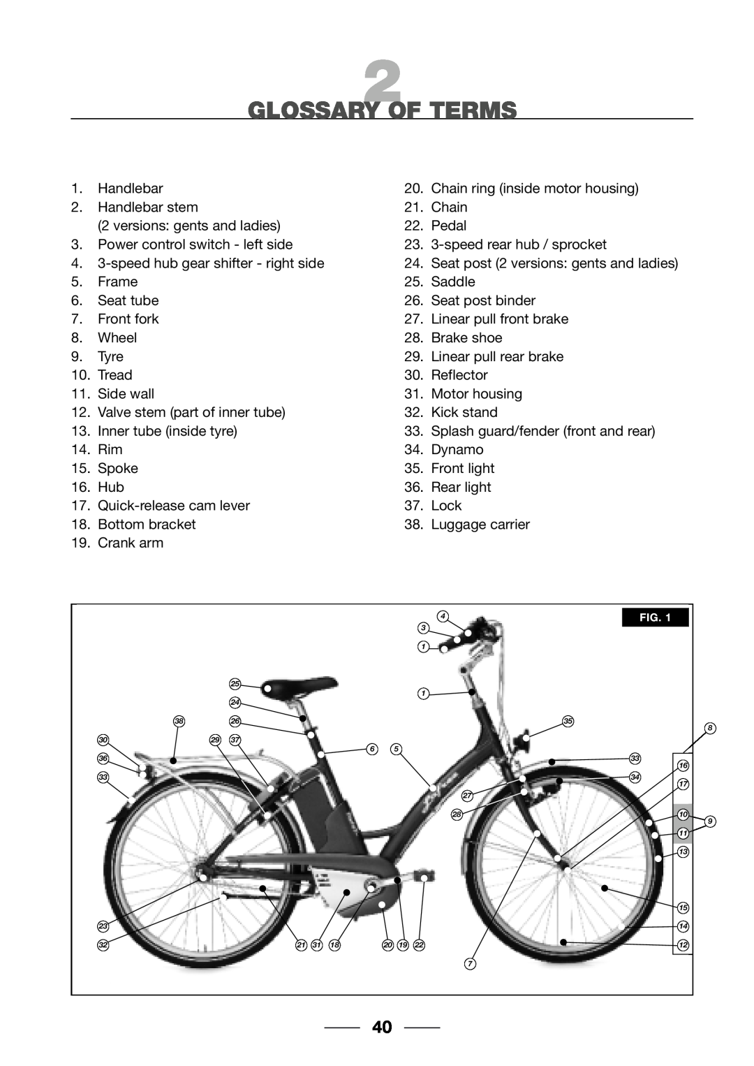 Giant 2002 Motorized Bicycle owner manual Glossary Of Terms, Seat post 2 versions gents and ladies 