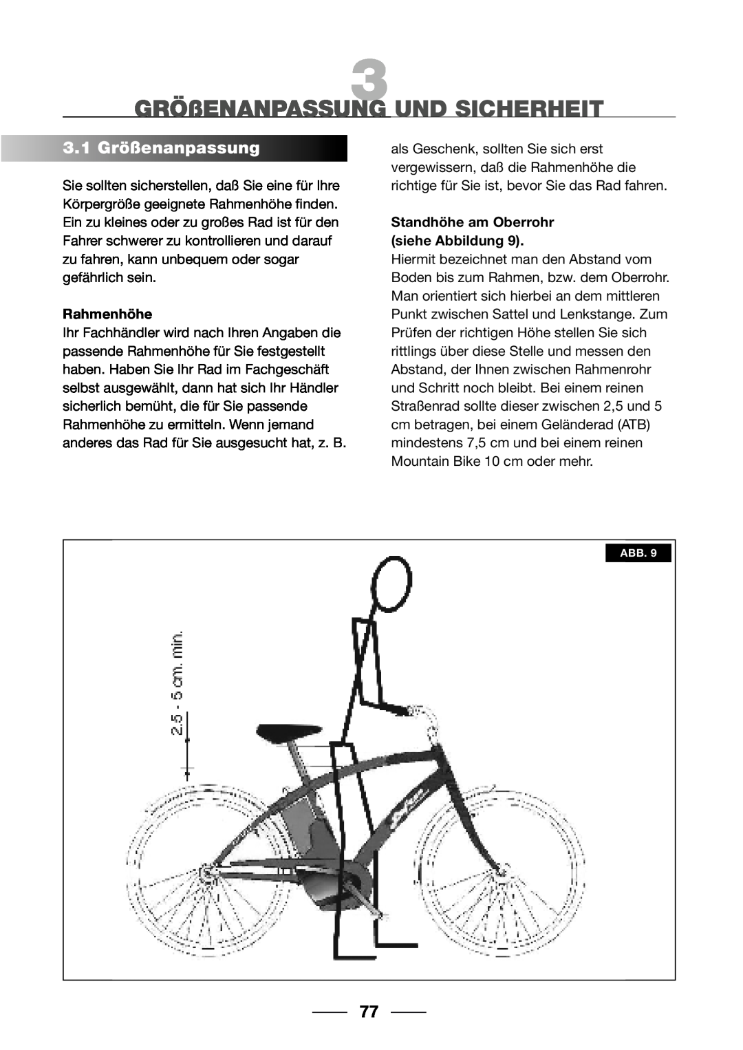 Giant 2002 Motorized Bicycle owner manual GRÖßENANPASSUNG UND SICHERHEIT, 3.1Größenanpassung, Rahmenhöhe 