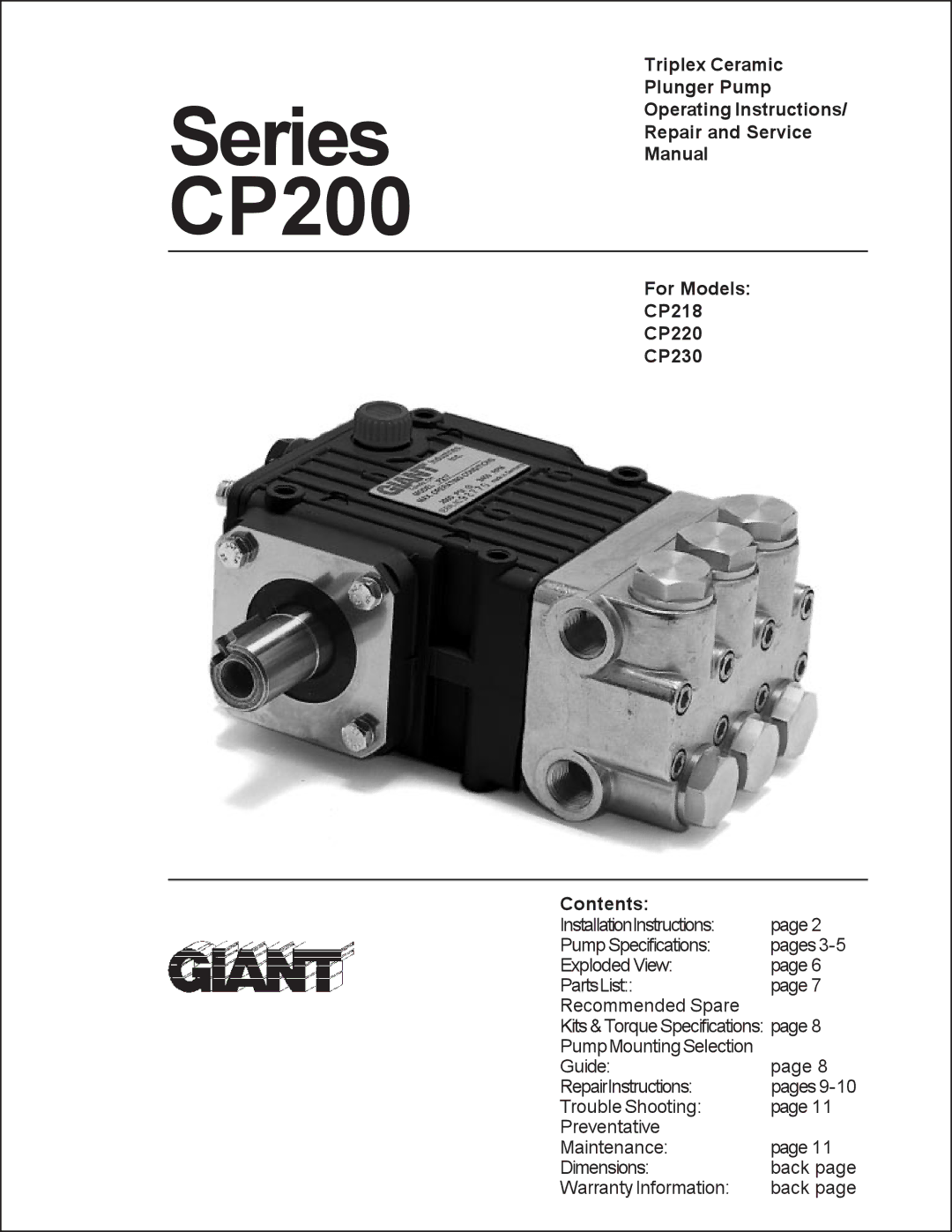 Giant CP218, CP230, CP220 service manual Series CP200 