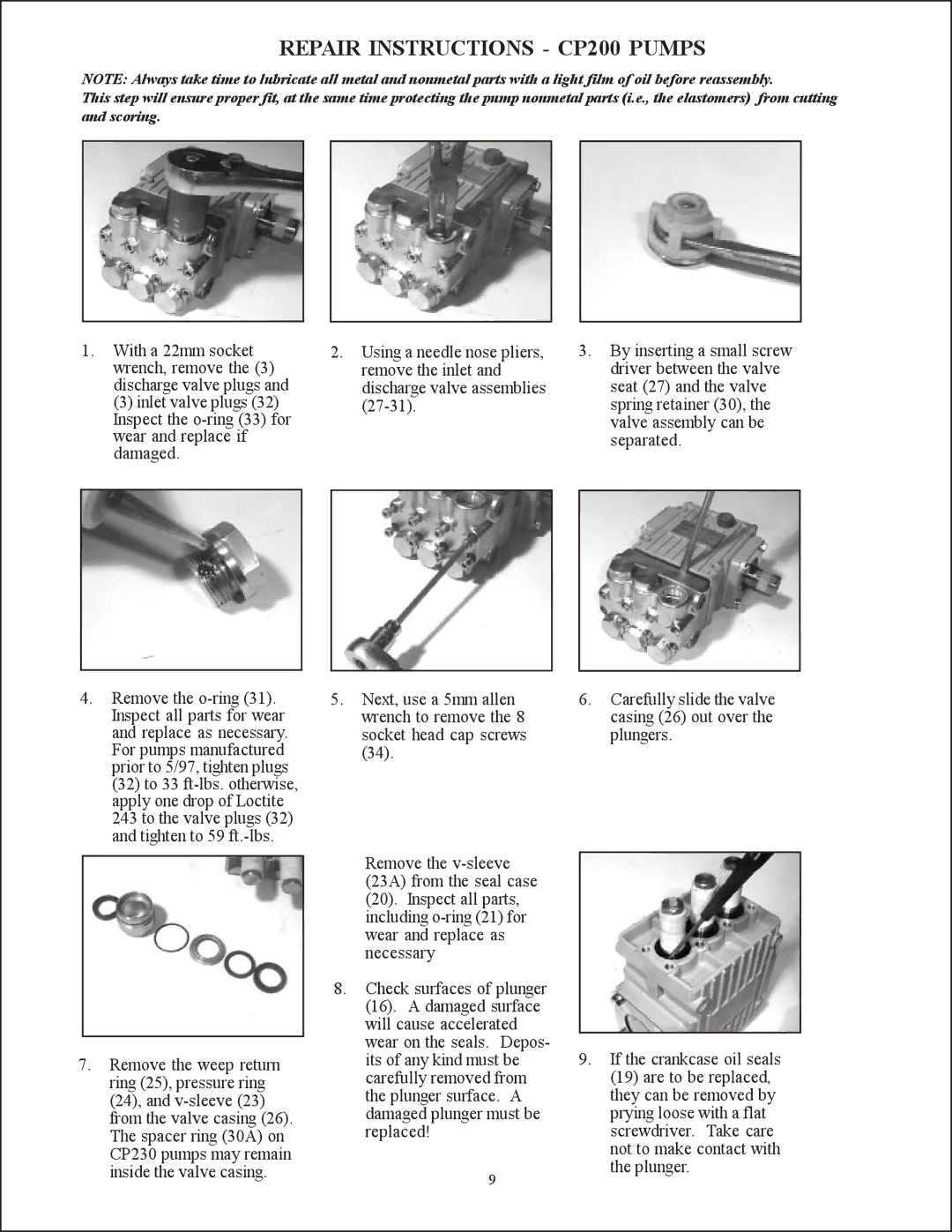 Giant CP218, CP230, CP220 service manual Repair Instructions CP200 Pumps 