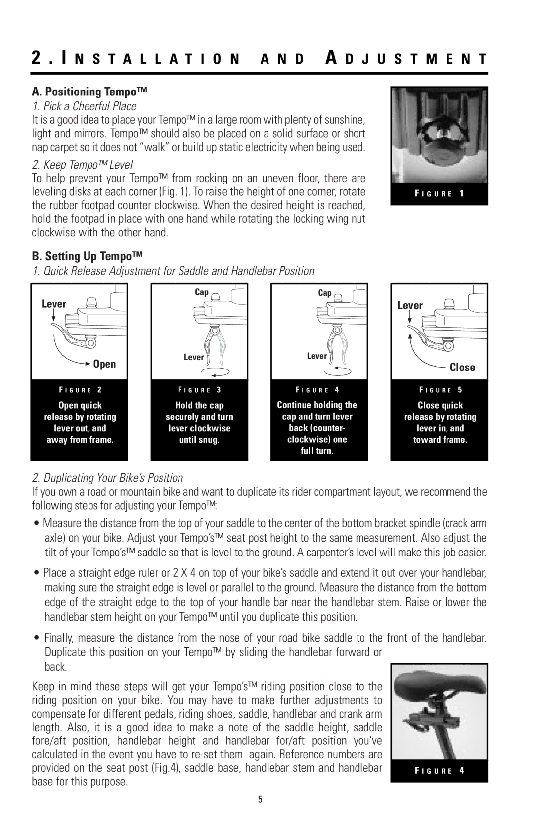 Giant DX owner manual Installation a N D a D J U S T M E N T, Positioning Tempo, Setting Up Tempo 