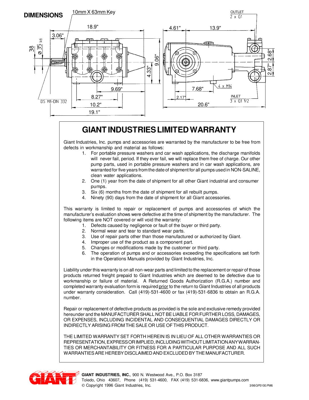 Giant GP5132 installation instructions Giant Industries Limited Warranty 