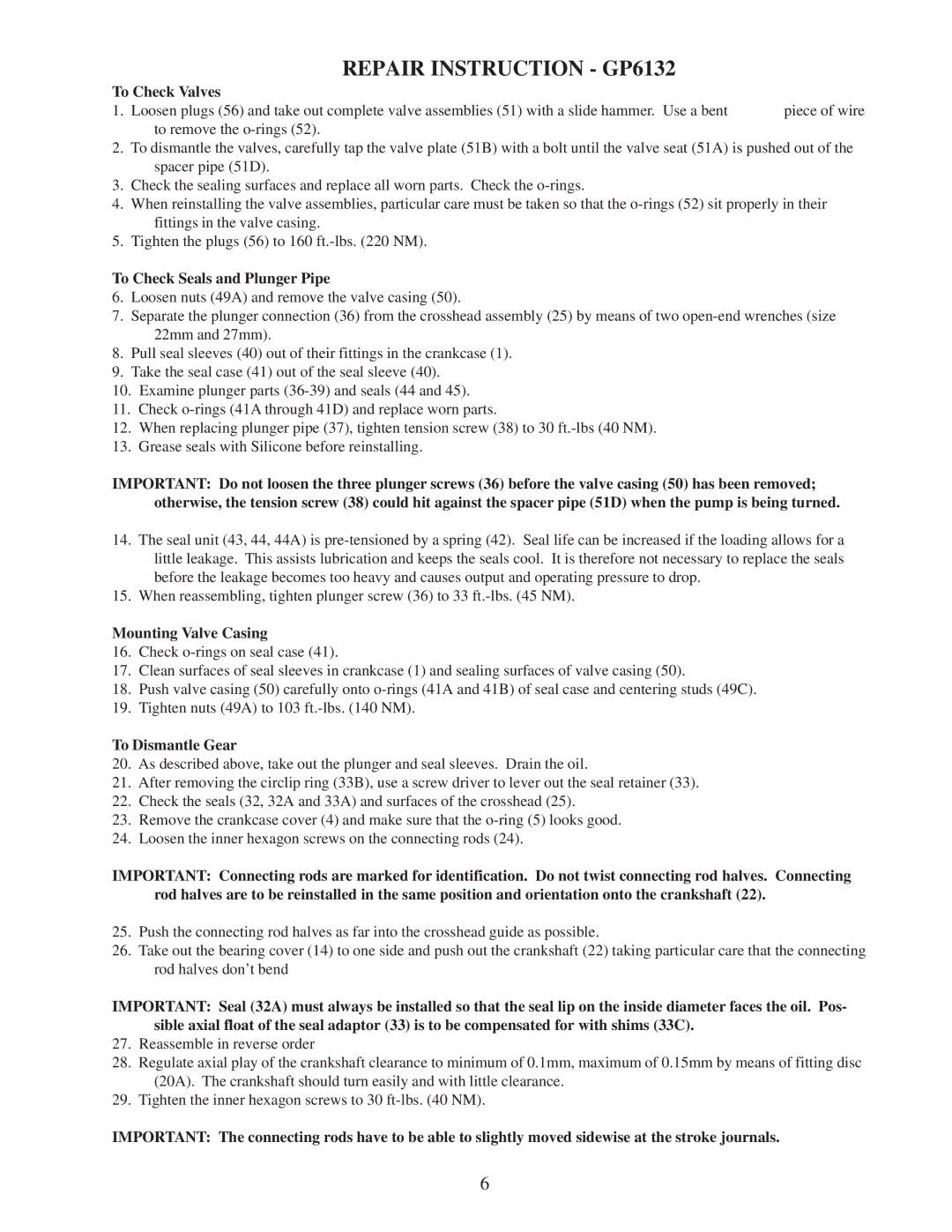 Giant installation instructions Repair Instruction GP6132, To Check Valves 