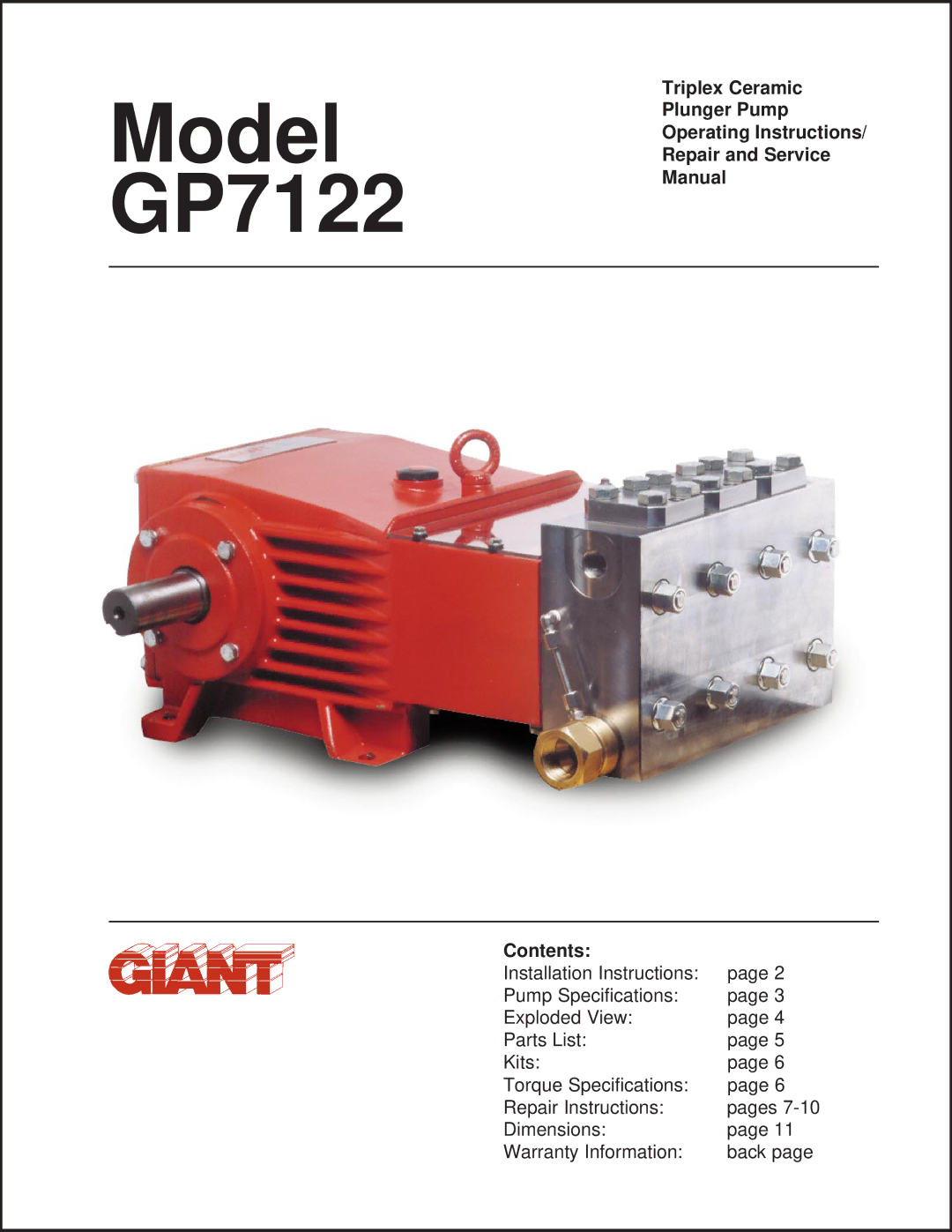 Giant installation instructions Model GP7122 