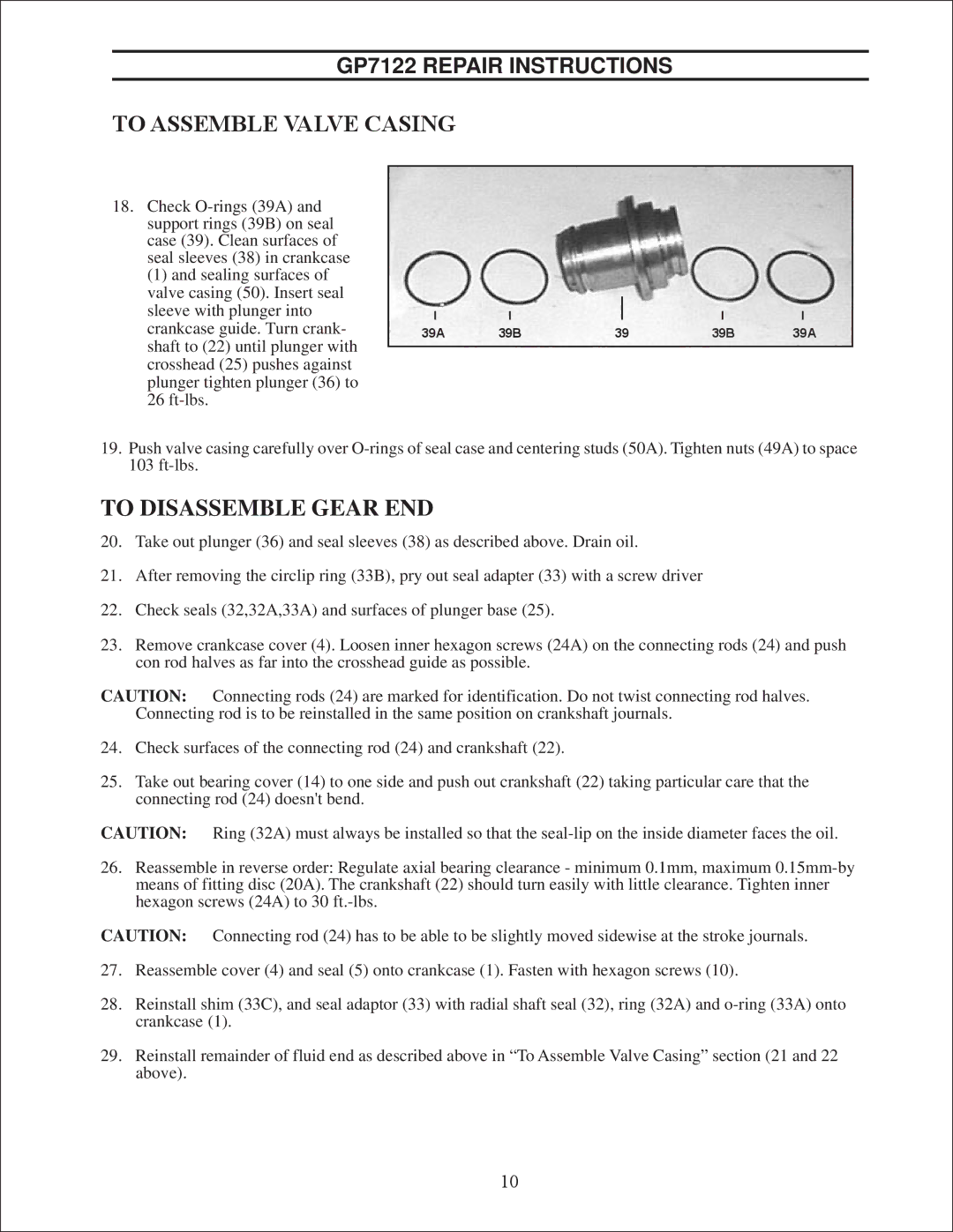 Giant GP7122 installation instructions To Assemble Valve Casing, To Disassemble Gear END 