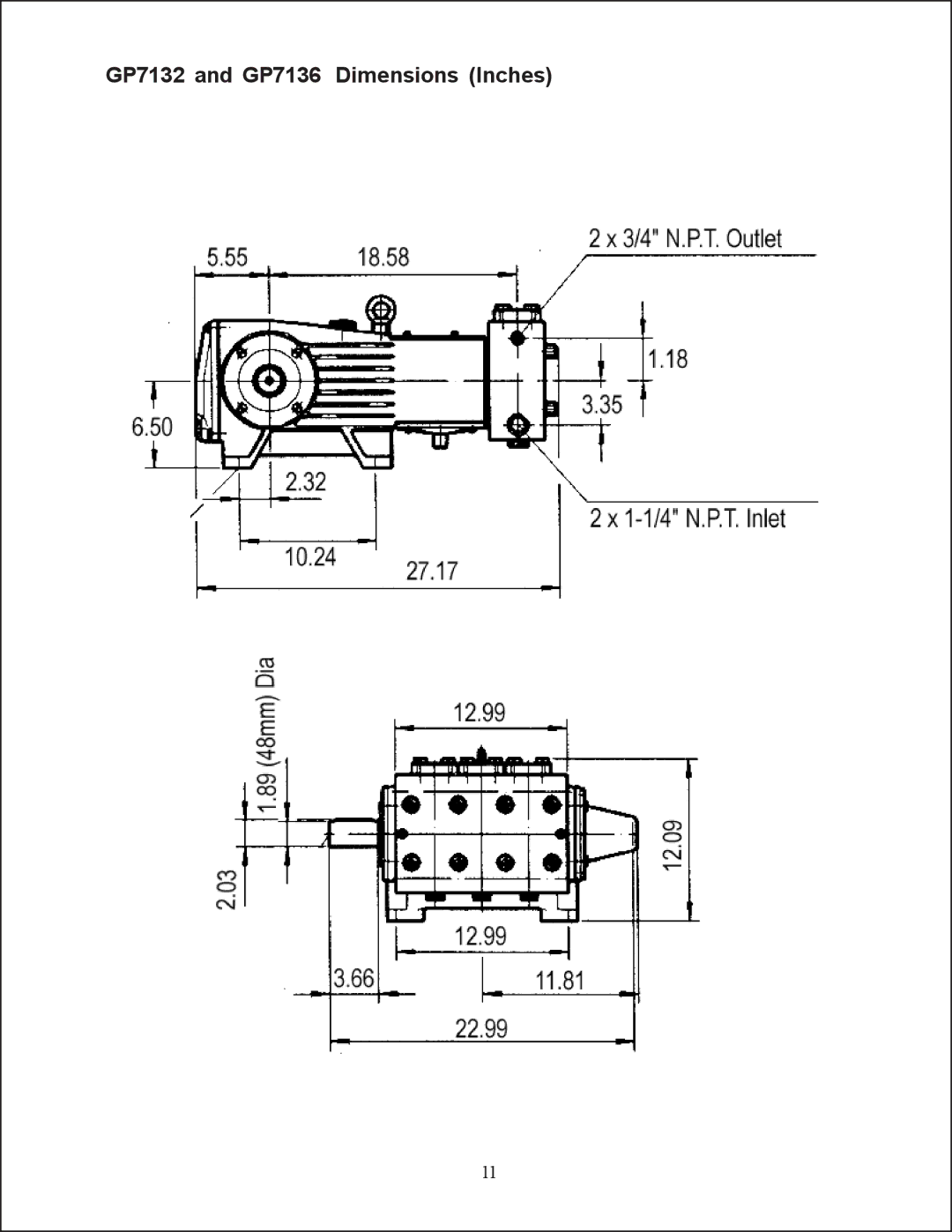 Giant service manual GP7132 and GP7136 Dimensions Inches 