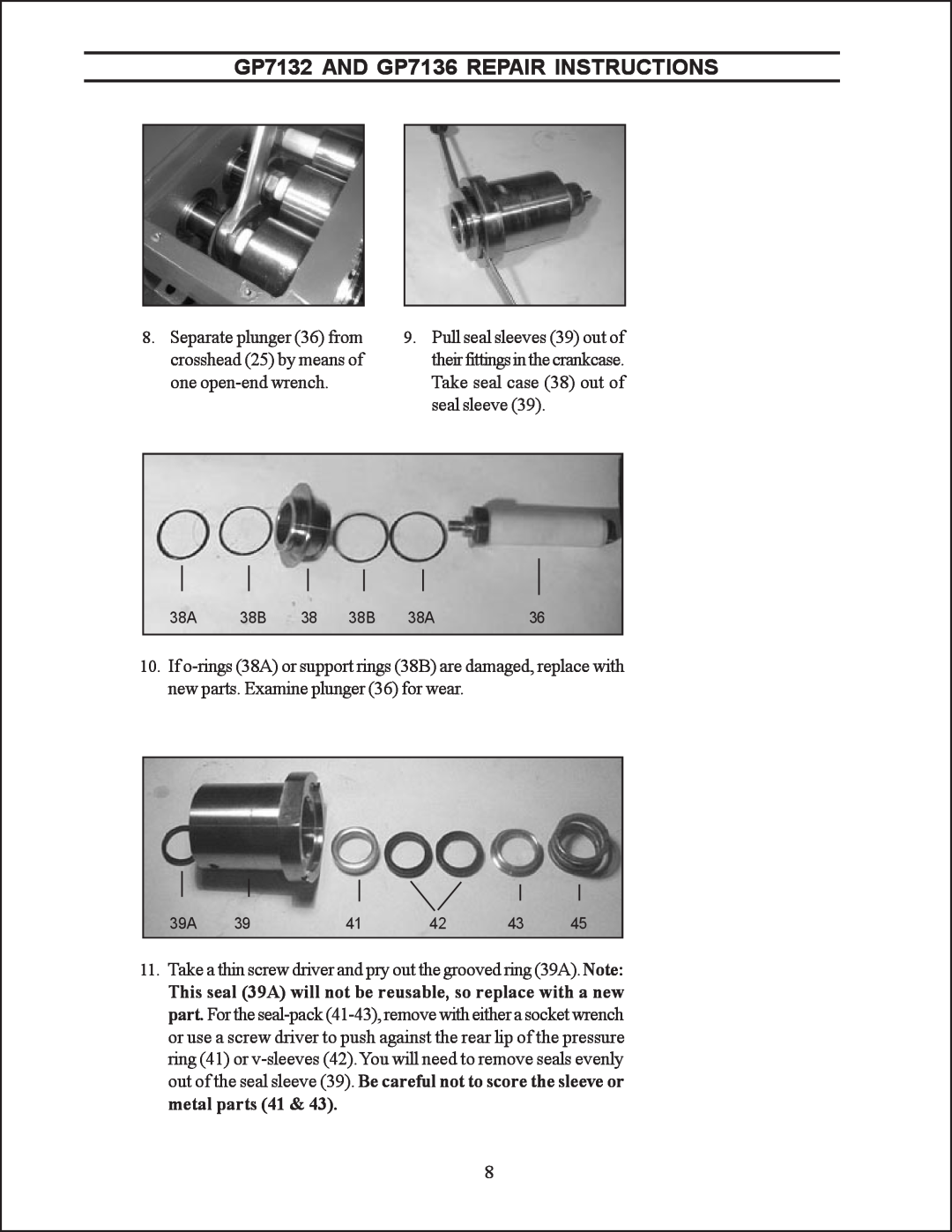 Giant GP7132 AND GP7136 REPAIR INSTRUCTIONS, Take a thin screw driver and pry out the grooved ring 39A.Note 