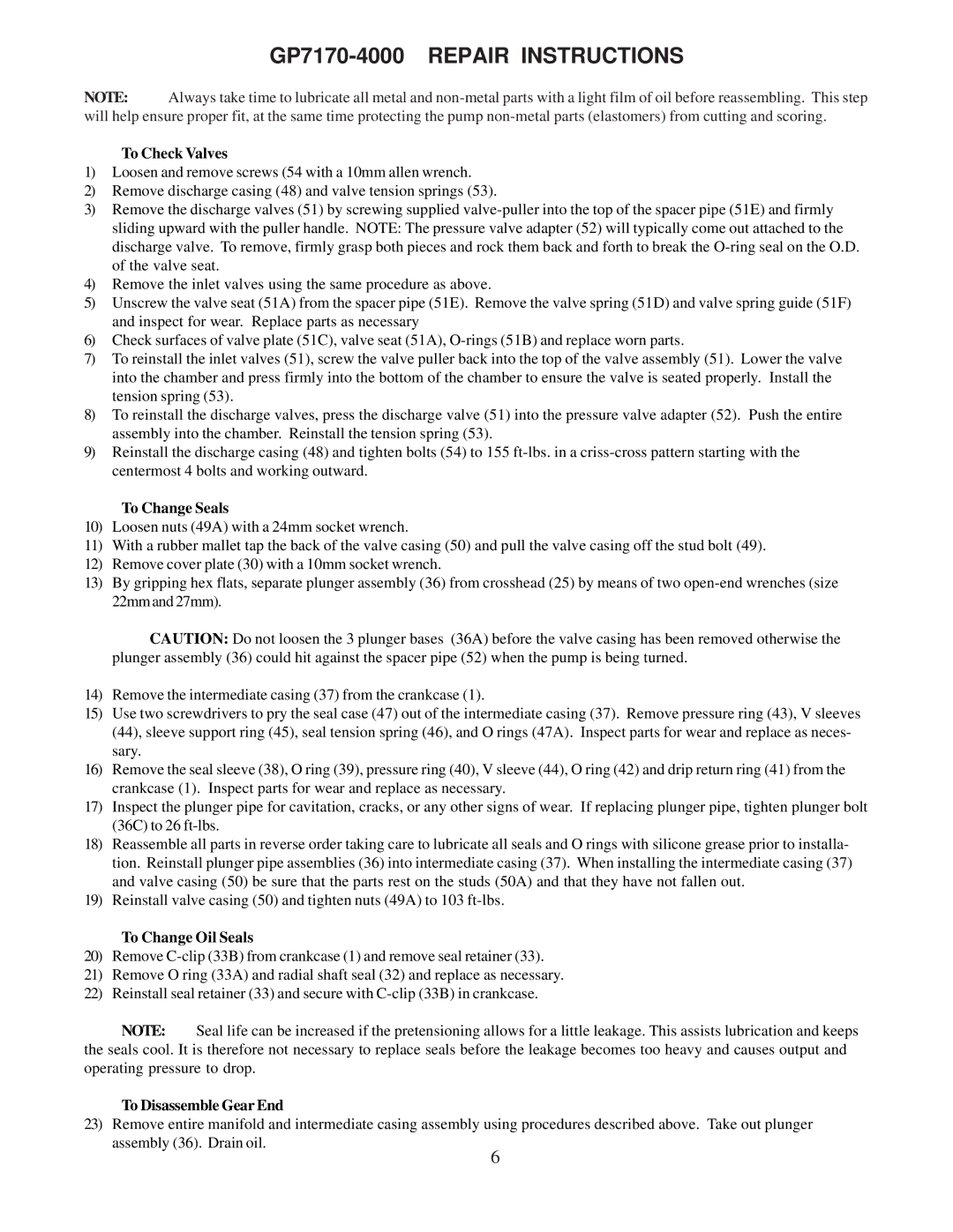 Giant installation instructions GP7170-4000 Repair Instructions, To Check Valves 