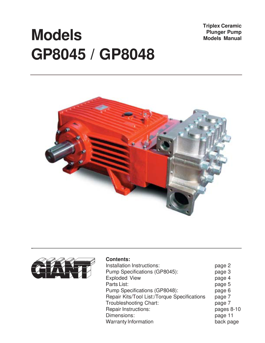 Giant installation instructions Models GP8045 / GP8048 