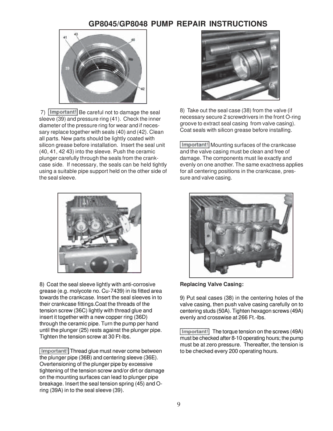 Giant GP8045 installation instructions Replacing Valve Casing 