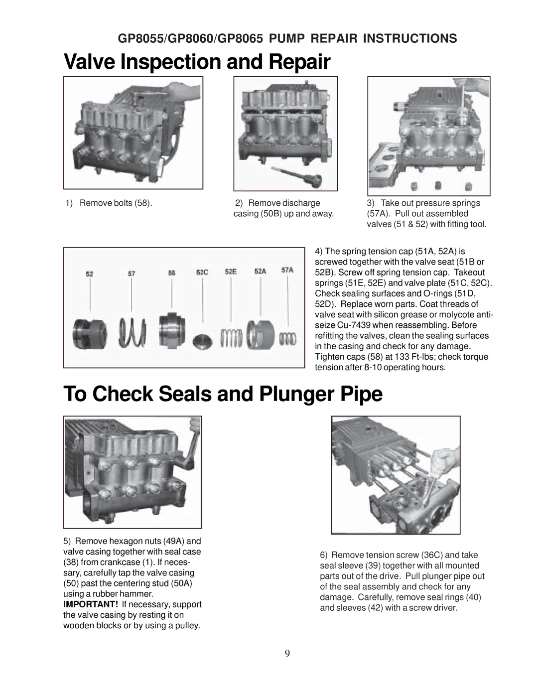 Giant GP8060, GP8055, GP8065 installation instructions Valve Inspection and Repair 