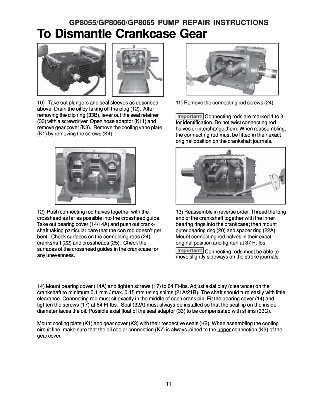 Giant To Dismantle Crankcase Gear, GP8055/GP8060/GP8065 PUMP REPAIR INSTRUCTIONS, Remove the connecting rod screws 