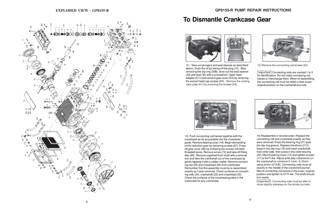 Giant GP8155-R installation instructions To Dismantle Crankcase Gear, Remove the connecting rod screws 