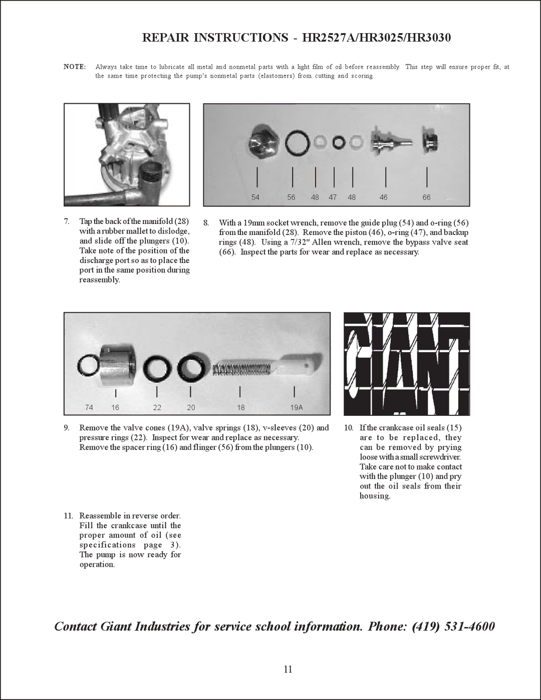 Giant HR3025, HR3030, HR2527A operating instructions 19A 