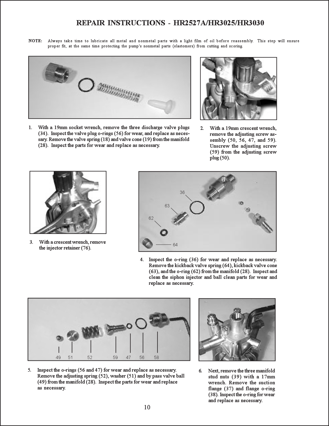 Giant operating instructions REPAIR INSTRUCTIONS - HR2527A/HR3025/HR3030, from the adjusting screw plug, as necessary 