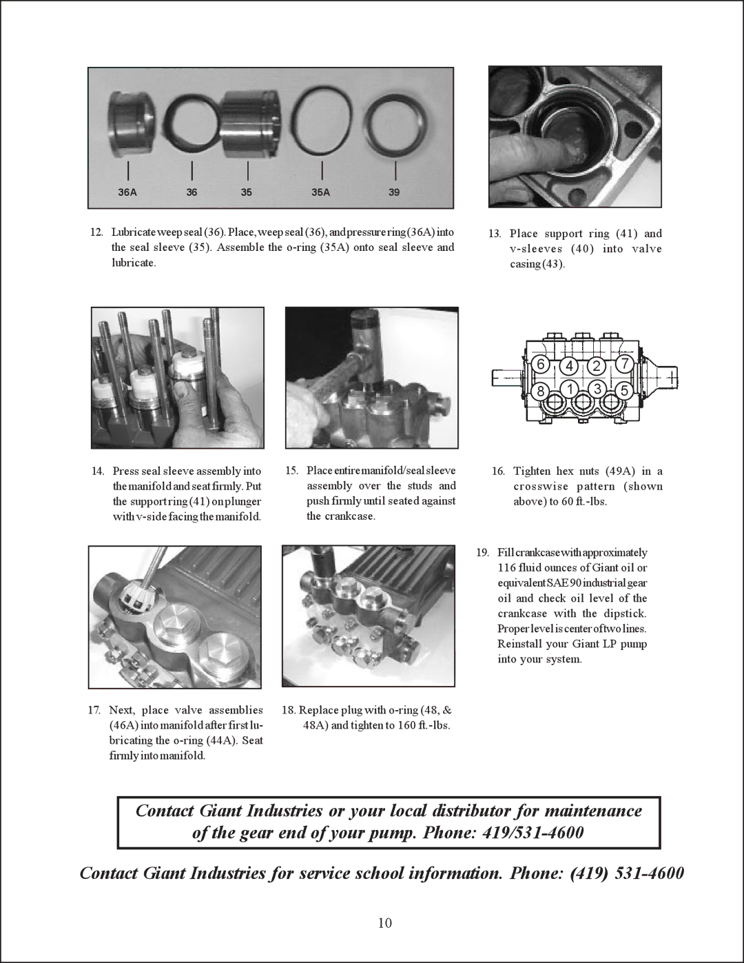 Giant LP 122A service manual Place support ring 41 and v-sleeves 40 into valve casing 