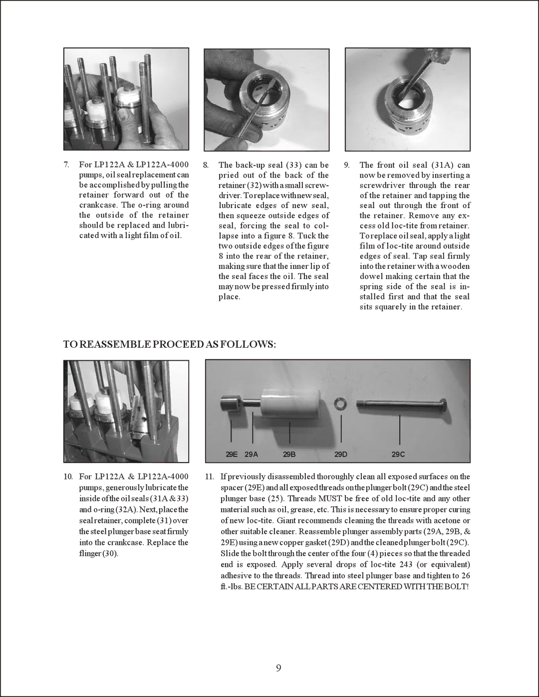 Giant LP 122A service manual To Reassemble Proceed AS Follows 