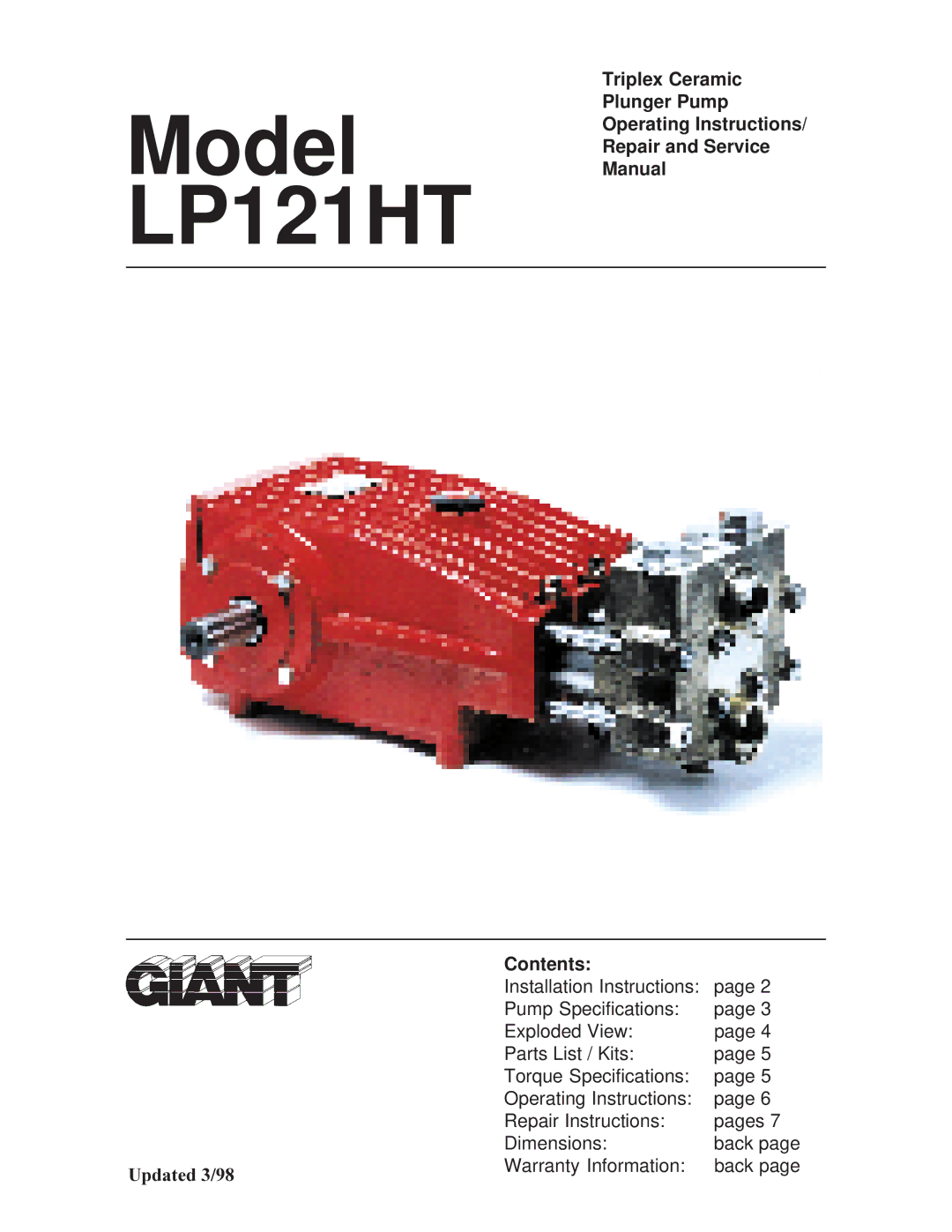 Giant installation instructions Model LP121HT 