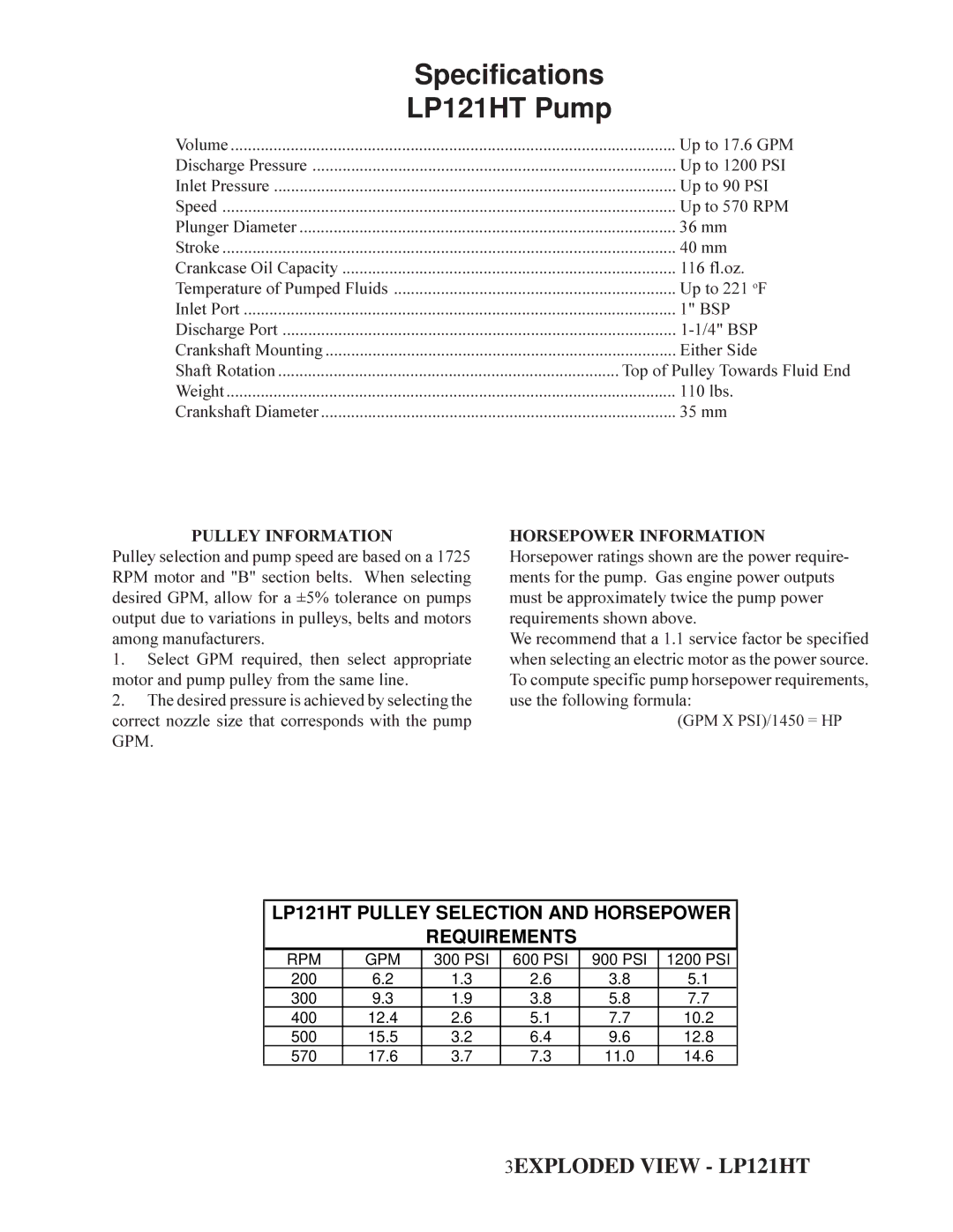 Giant installation instructions LP121HT Pump, 3EXPLODED View LP121HT 