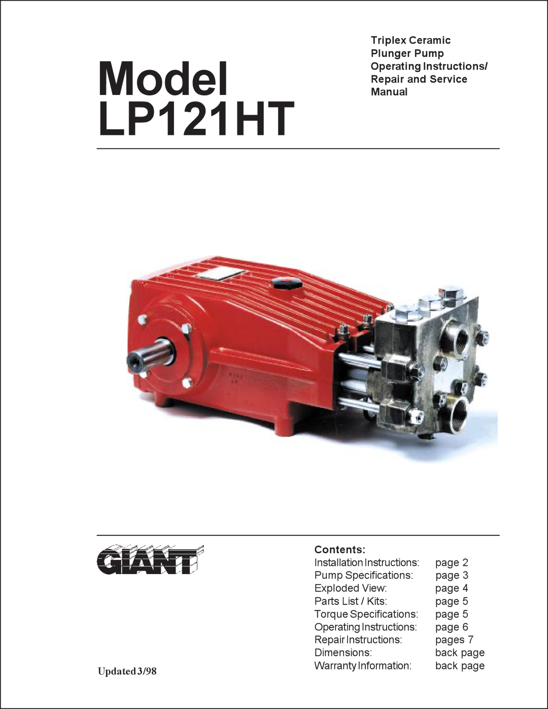 Giant installation instructions Model LP121HT 