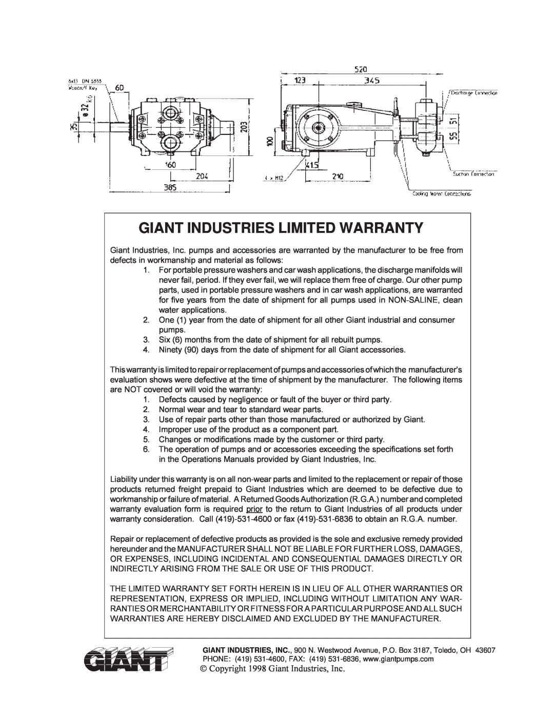 Giant LP121HT installation instructions Giant Industries Limited Warranty, Ó Copyright 1998 Giant Industries, Inc 