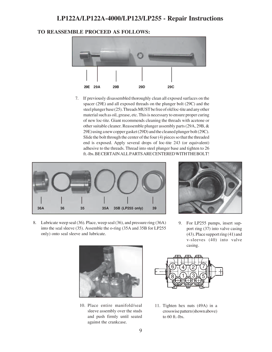 Giant LP122A operating instructions To Reassemble Proceed AS Follows 