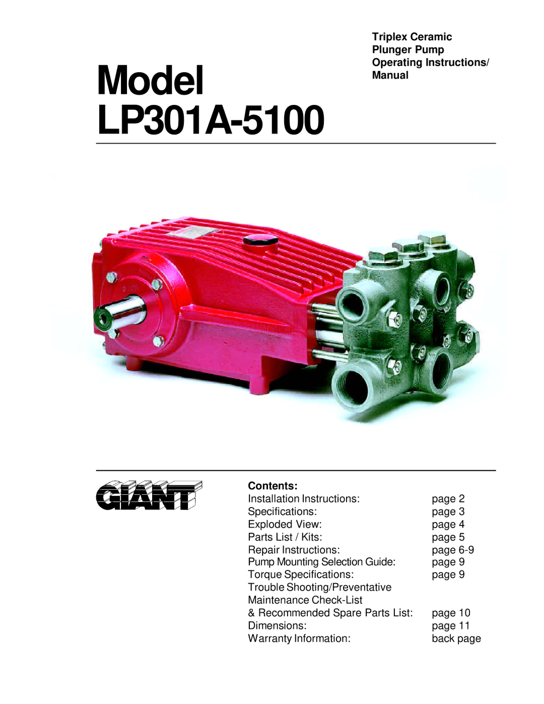 Giant installation instructions Model LP301A-5100 