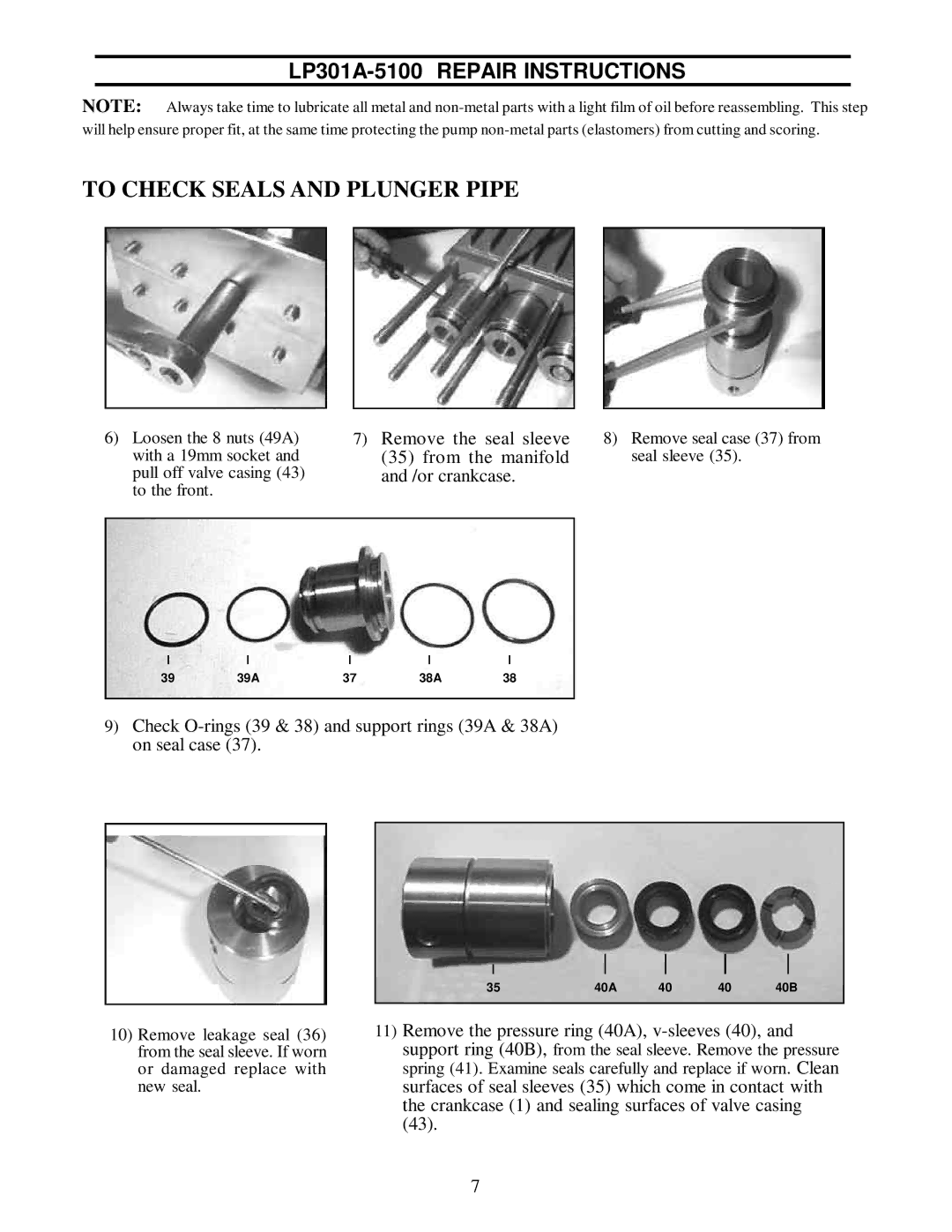 Giant LP301A-5100 installation instructions To Check Seals and Plunger Pipe 