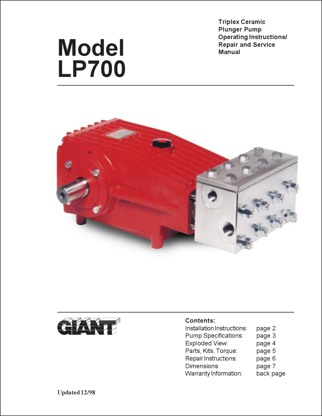 Giant installation instructions Model LP700 