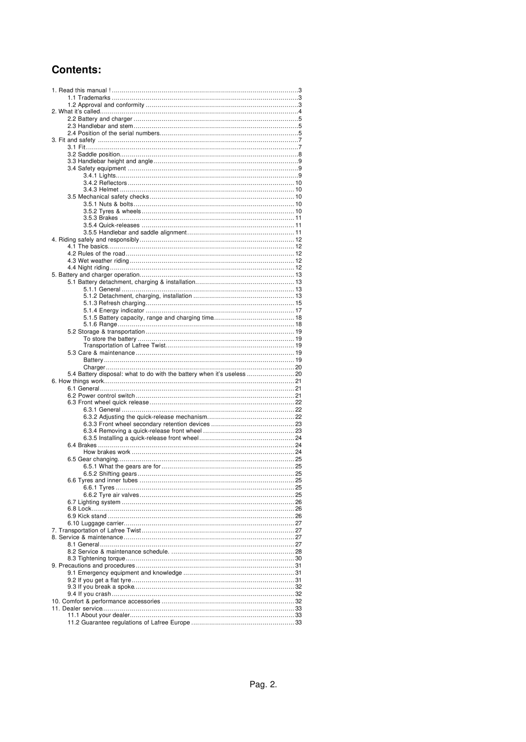 Giant Model Year 2002 owner manual Contents 