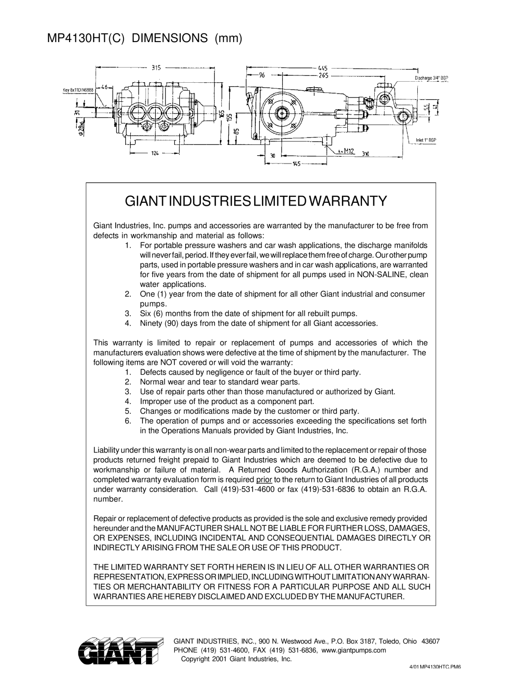 Giant MP4130HT(C) service manual Giant Industries Limited Warranty 