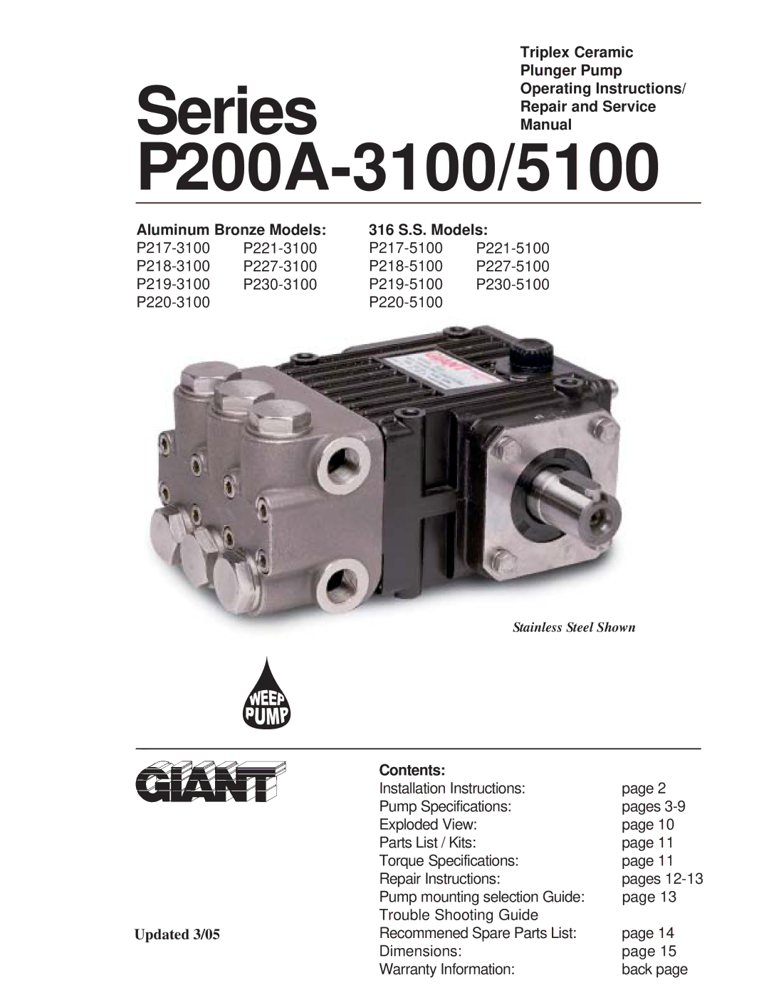 Giant P200A-5100 installation instructions P200A-3100/5100 