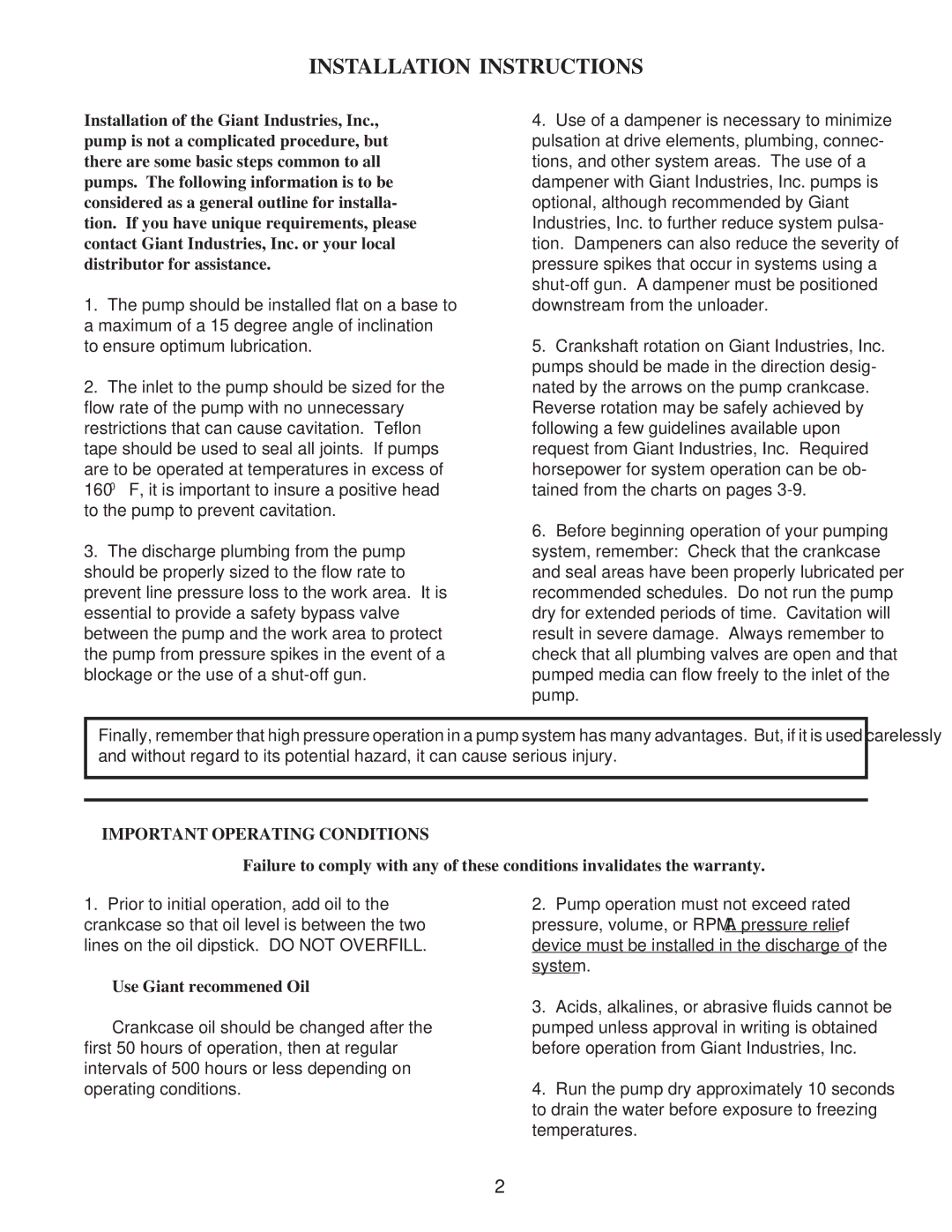 Giant P200A-3100, P200A-5100 installation instructions Installation Instructions 