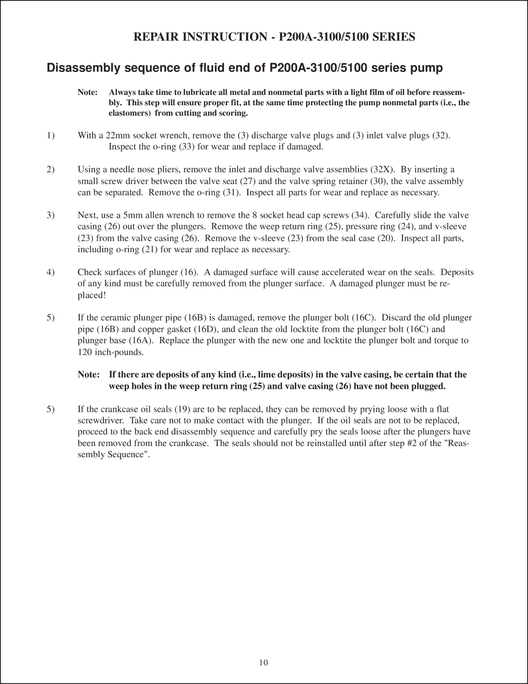 Giant Tripex Ceramic Plunger Pump installation instructions Repair Instruction P200A-3100/5100 Series 