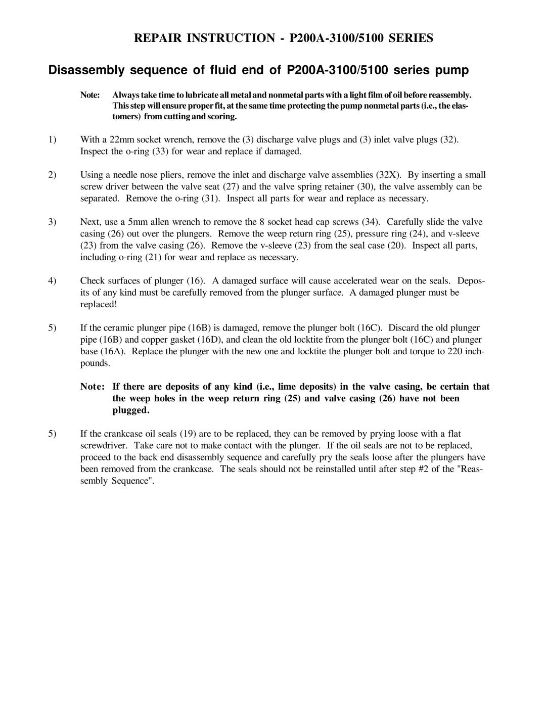 Giant Triplex Ceramic Plunger Pump installation instructions Repair Instruction P200A-3100/5100 Series 