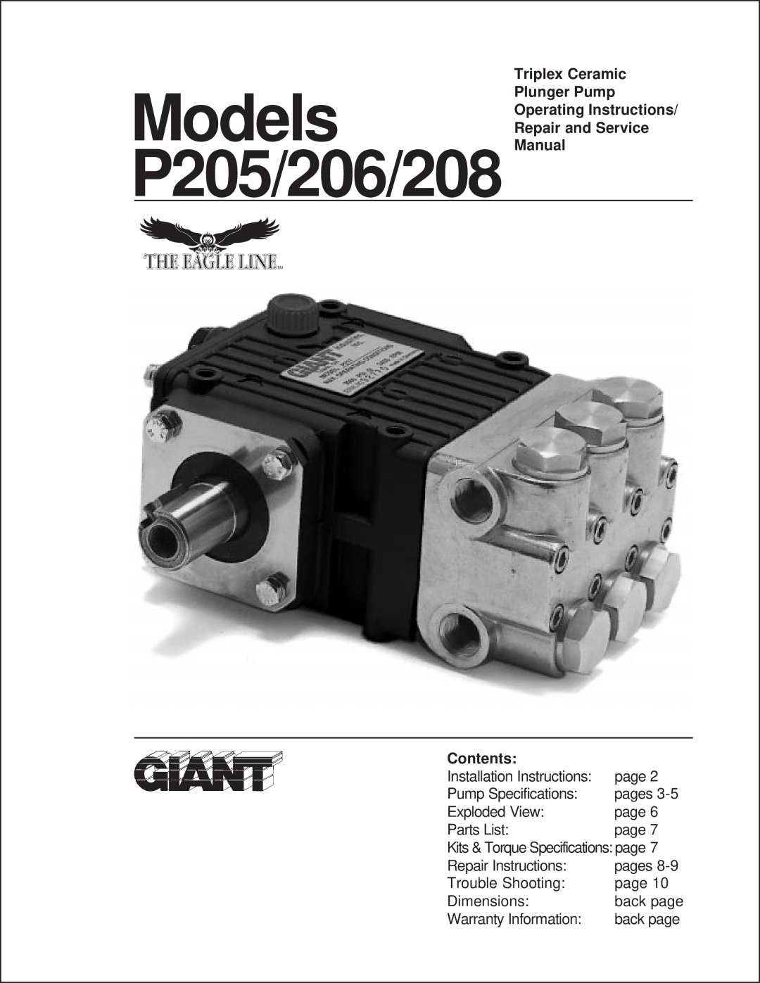 Giant P208, P206 installation instructions Models P205/206/208 
