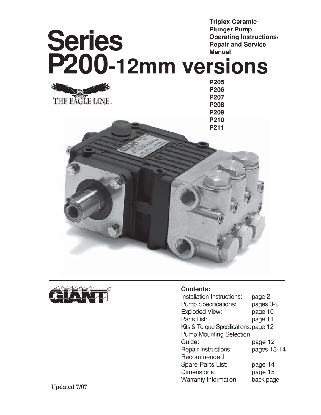 Giant P209, P210, P211, P205, P208, P207, P206 installation instructions Series 