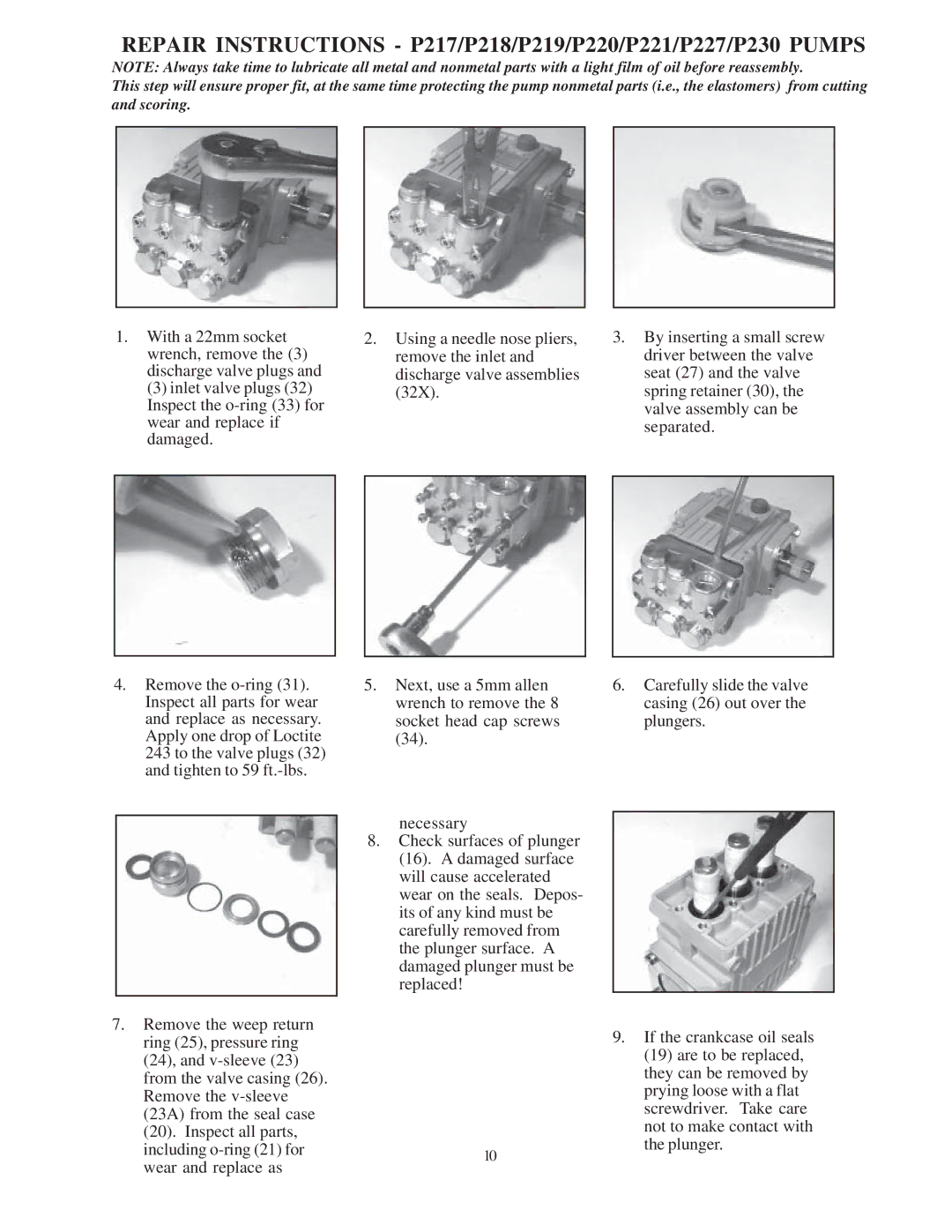 Giant service manual Repair Instructions P217/P218/P219/P220/P221/P227/P230 Pumps 