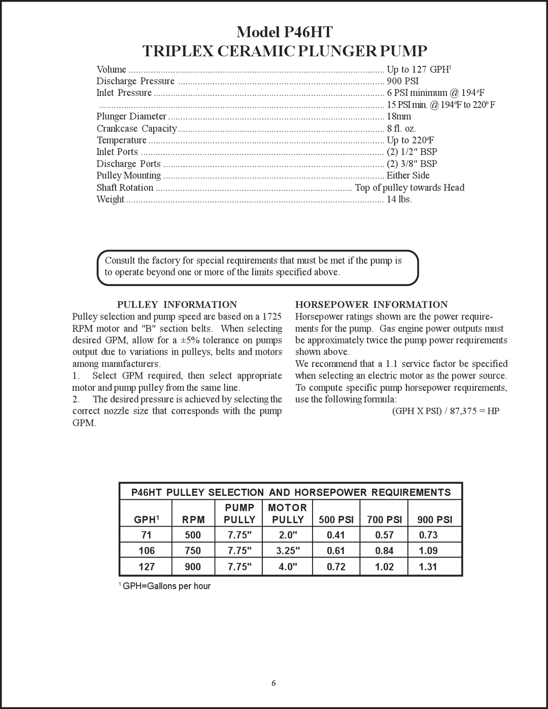 Giant P46HT installation instructions Triplex Ceramic Plunger Pump, Pulley Information 