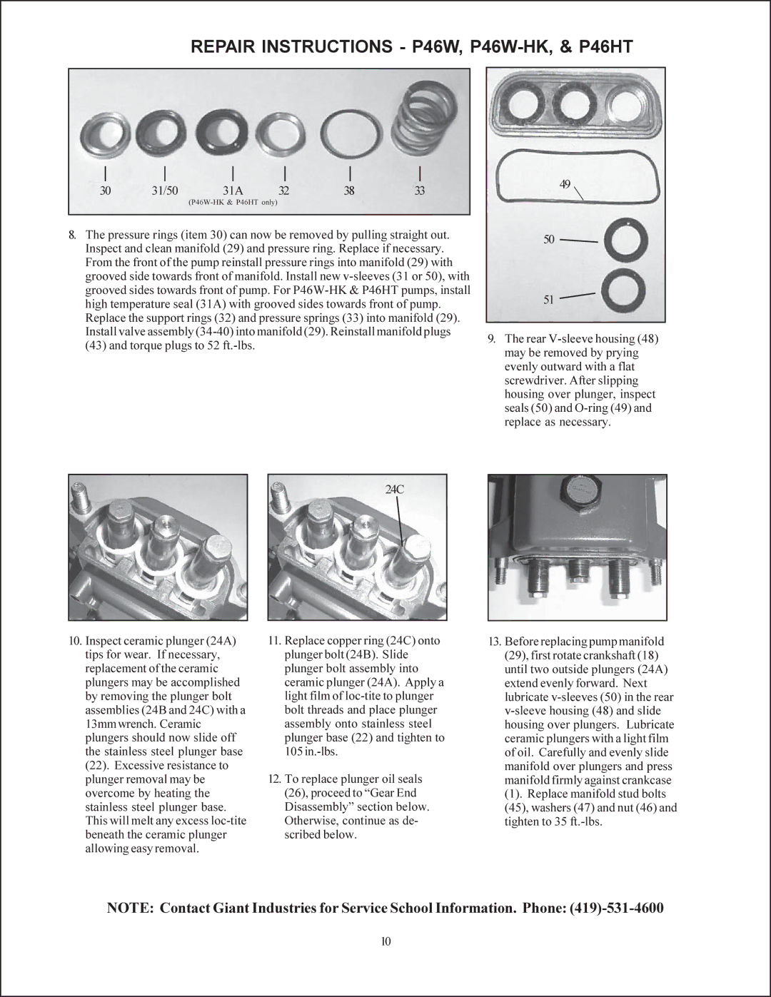 Giant p46w service manual Repair Instructions P46W, P46W-HK, & P46HT, 31/50 31A 