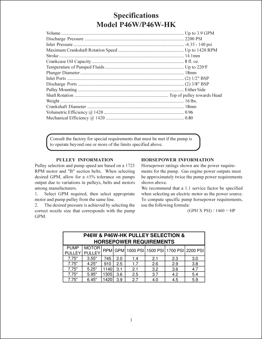 Giant p46w service manual Specifications Model P46W/P46W-HK, Pulley Information 