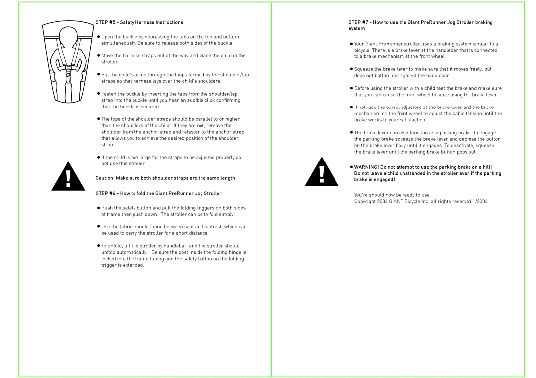 Giant PreRunner Jog Stroller owner manual Step #5 Safety Harness Instructions 