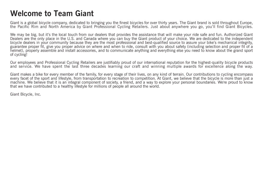 Giant Revive manual Welcome to Team Giant 