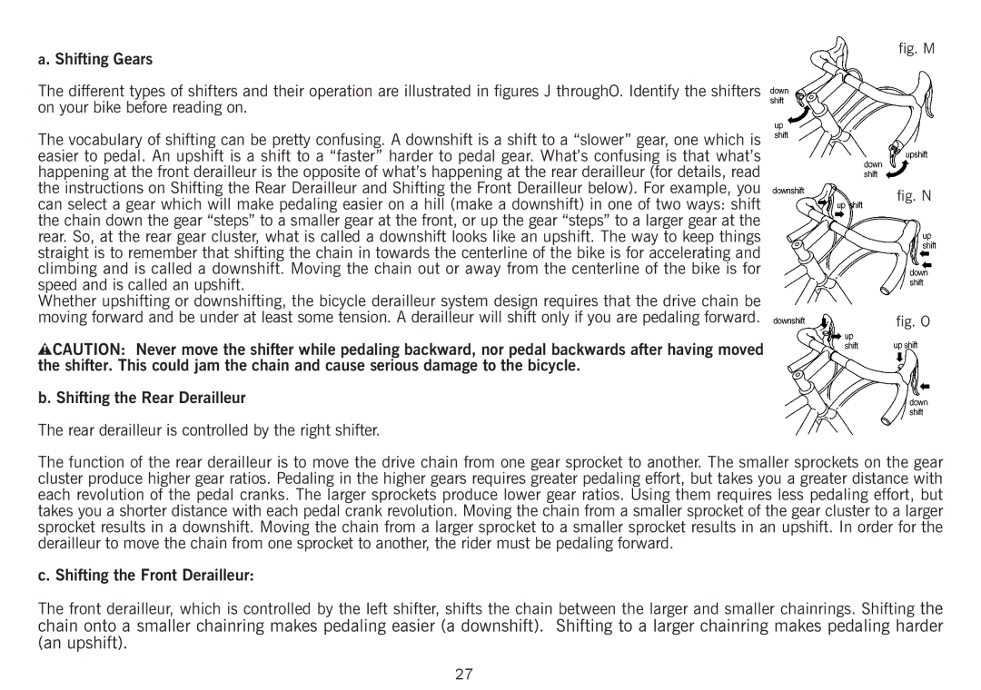 Giant Revive manual Shifting Gears, Shifting the Rear Derailleur, Shifting the Front Derailleur 