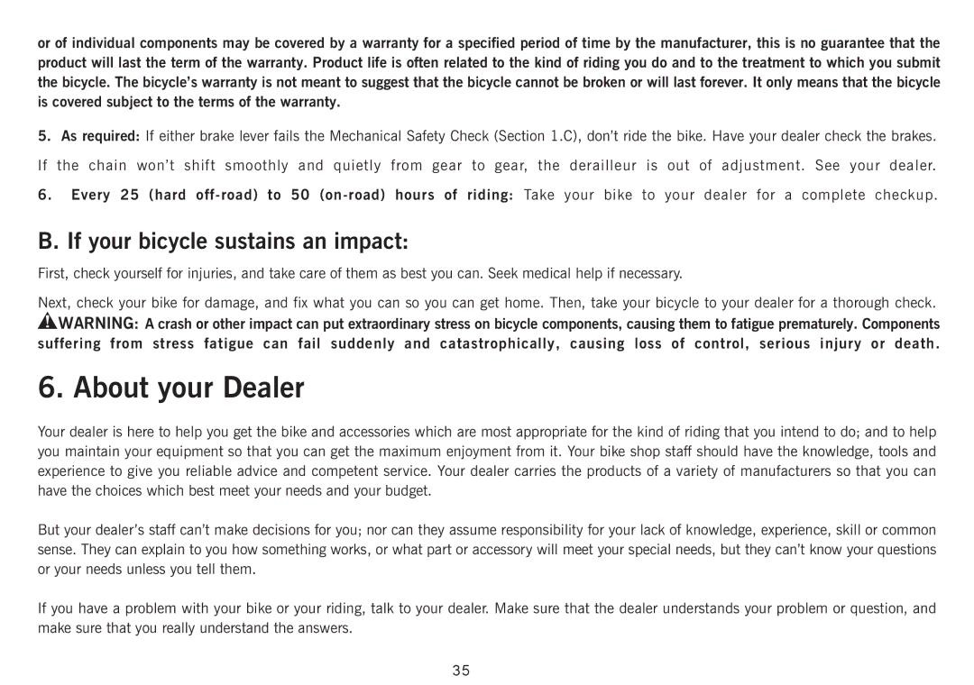 Giant Revive manual About your Dealer, If your bicycle sustains an impact 