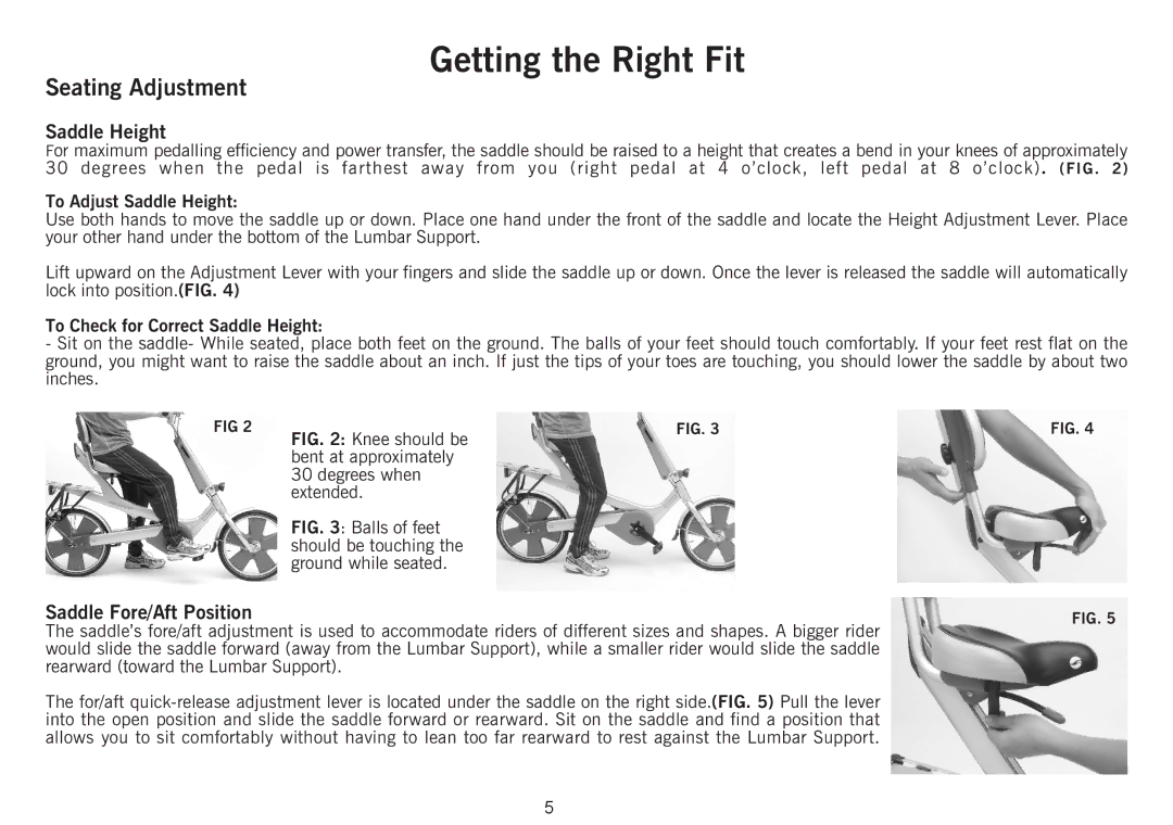 Giant Revive manual Getting the Right Fit, Seating Adjustment, Saddle Height, Saddle Fore/Aft Position 